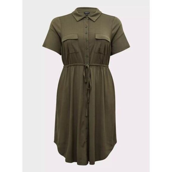 NWT TORRID Mini Twill Drawstring Shirt Dress Sz 6X Olive Deep Depths - Picture 2 of 6
